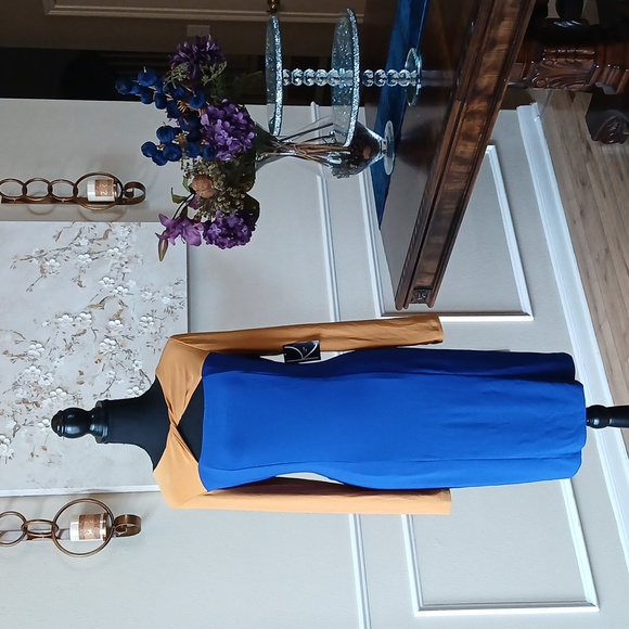 NWT Kasper Royal Blue/Gold Colorbock Sheath Dress. Size M - Picture 11 of 17
